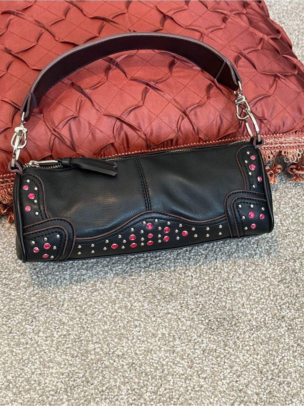 SO Black Shoulder Bag with Pink and Silver Studs